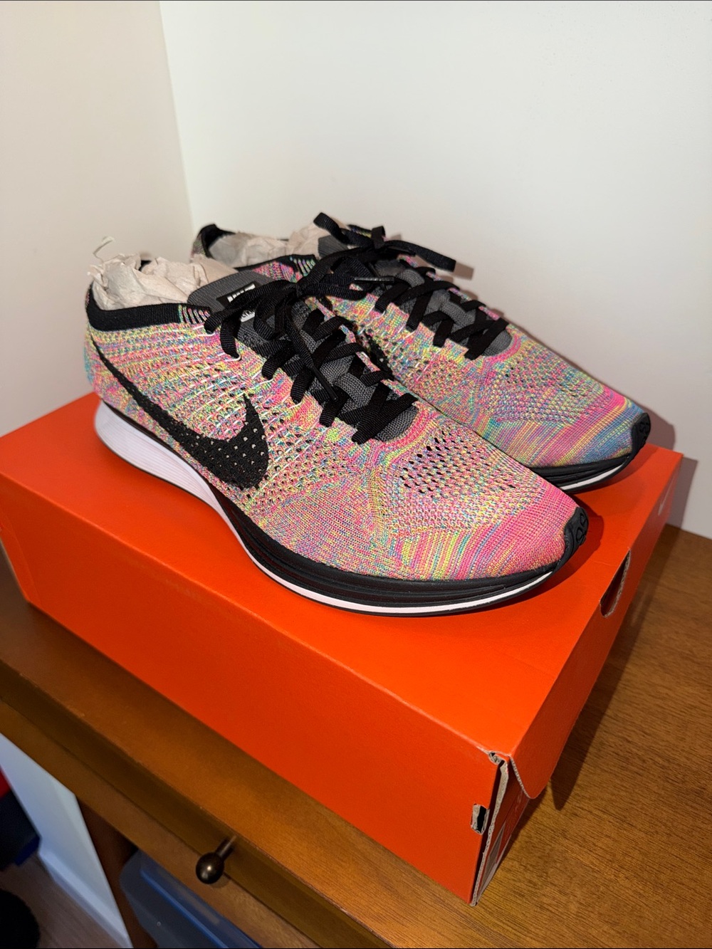 Nike Multicolor Flyknit Racer 3.0 Running Sneakers with Black Swoosh
